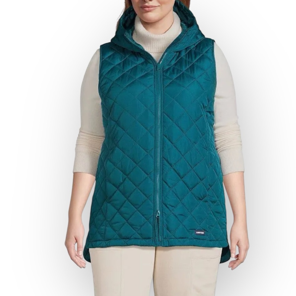 Lands' End Women's FeatherFree Insulated Hooded Vest in Teal size small